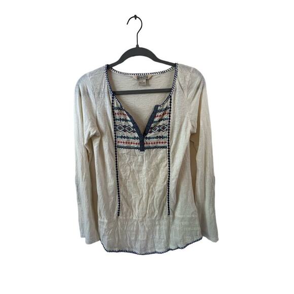 Lucky Brand Tops - Lucky Brand White Embroidered Long Sleeve Top Size Small